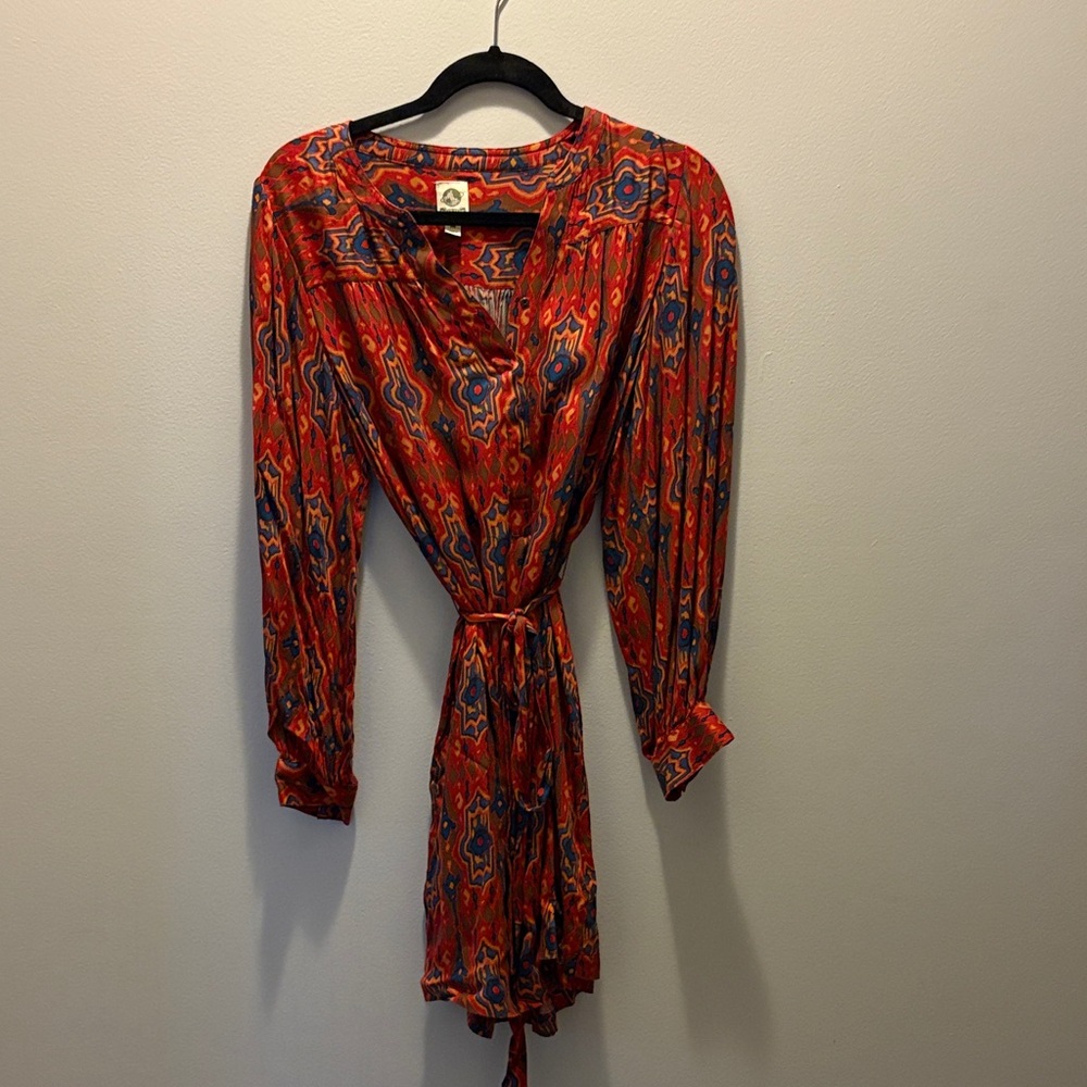 Anthropologie Red Patterned Long Sleeve Dress